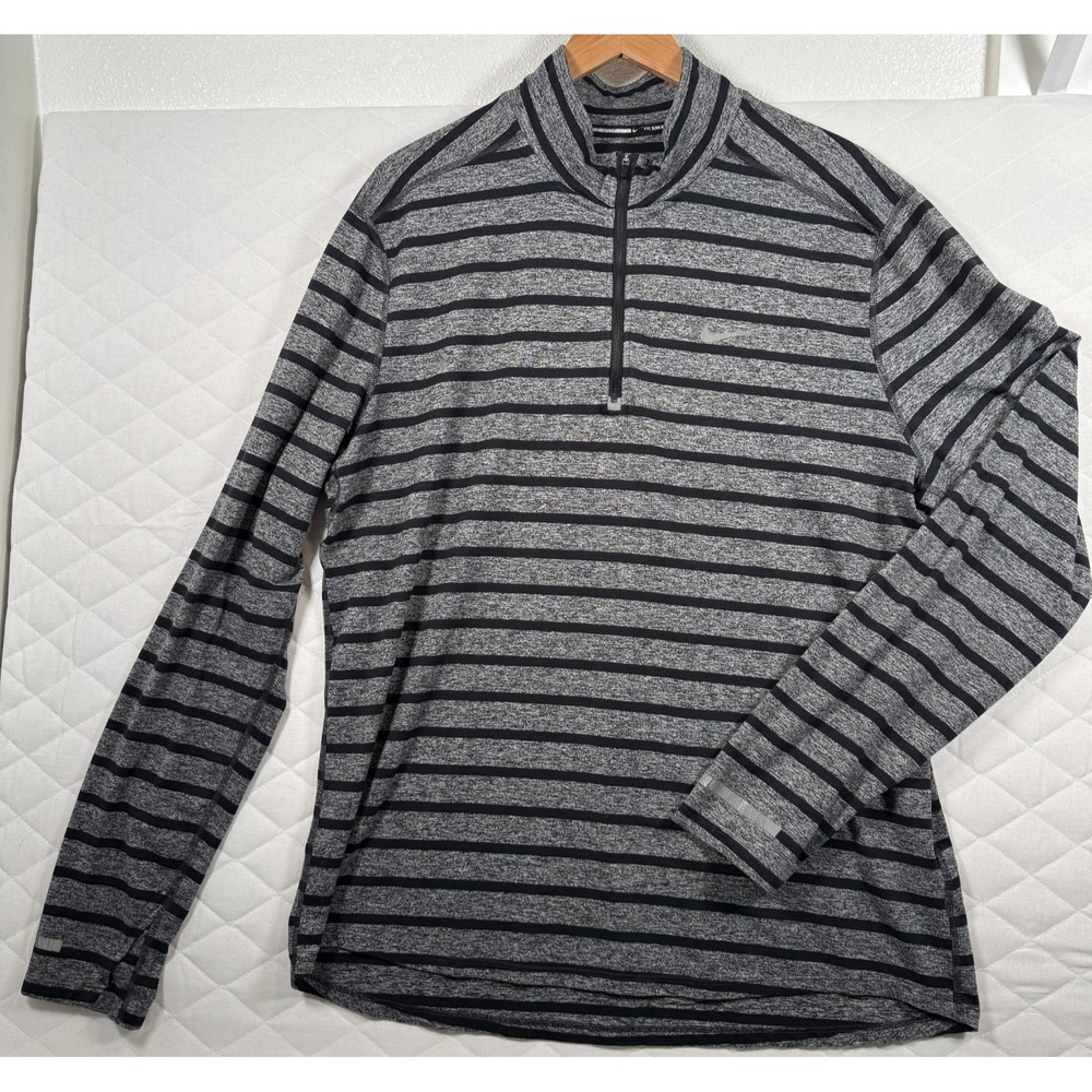Nike Shirt Mens XL Gray Dri-FIT Running Stripe 1/4‎ Zip Long Sleeve Pullover